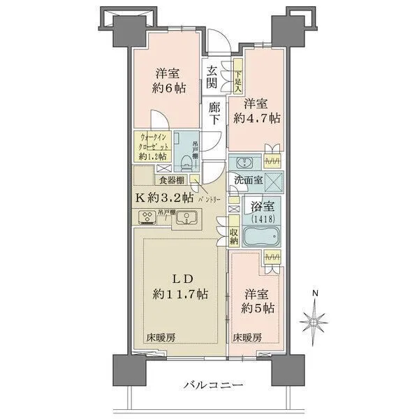 ザ・パークハウス川口本町 約1.2帖のウォークインクローゼットをはじめリネン庫等全居室に収納スペースがあります。