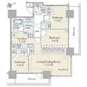 アトラスタワー五反田 【間取図】１５階部分／南東・北東向き角住戸／東京タワー方面を望める３ＬＤＫ