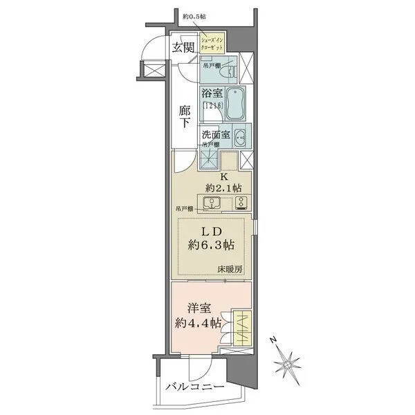 ザ・パークハウス赤羽フロント 4階部分南西向き角部屋1LDK　売主様こだわりのオプション多数あり　シンプルな動線の使いやすい間取り