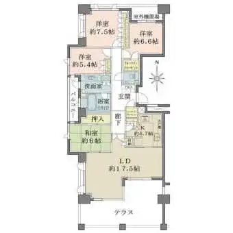 南向きテラスに面するLDは2面採光の開放的な空間。全居室に収納有。浴室はバルコニーに面した窓付き。