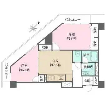 南西向き角部屋ならではの良好な日当たりと通風が魅力。2面バルコニーを備えた開放感あふれる2DKです。