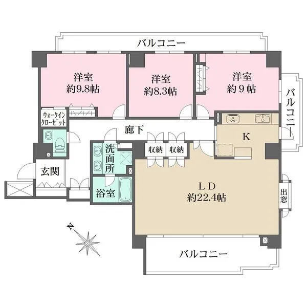 パークハウス多摩川北参番館 開放感のあるキッチンや広々とした約22.4帖のリビングダイニング。