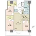 ザ・タワー横浜北仲 リビングを中心に、独立した3部屋が配置された無駄の少ないレイアウトです。