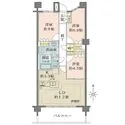 ウェリス茅ヶ崎東海岸南 LDと洋室約4.5帖は一体利用が可能な柔軟な間取り。キッチンは対面式、LD部分に床暖房付きです。
