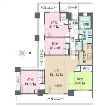 キッチンから、洗面所・廊下・LDへと繋がる、家事動線良好な回遊式の間取りが採用されています。