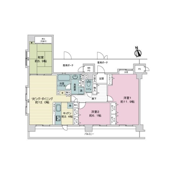 ライオンズマンション一之江弐番館 間取図