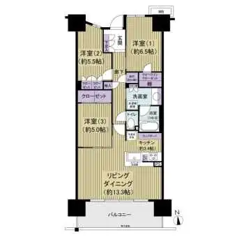 広々77.58m2の3LDKの間取り。