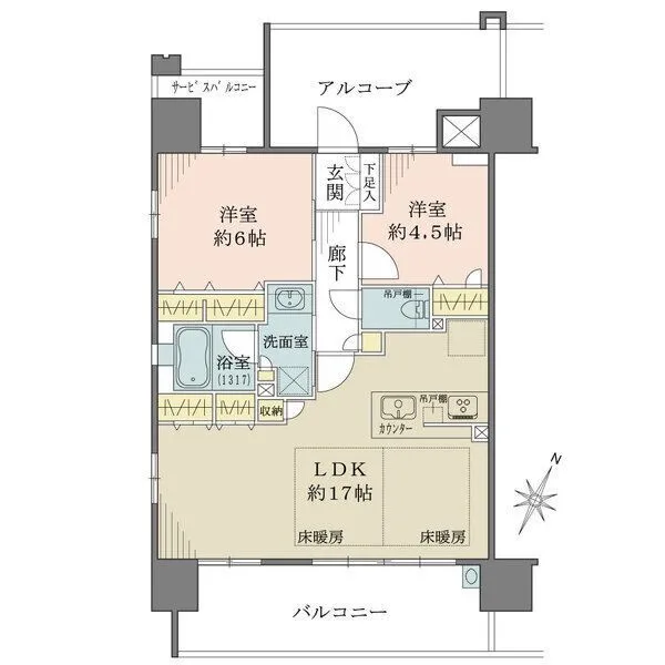 プレサンスロジェ新梅田 南・西向き角住戸。約17帖の広々としたLDK。全居室に開口部があり開放感のある室内です。