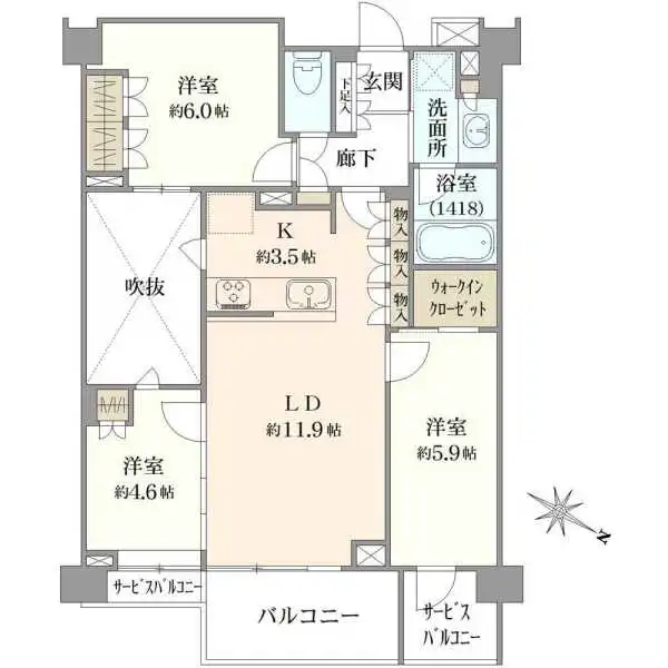 世田谷喜多見ザ・テラス 間取図