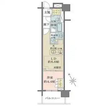 縦長タイプで動線がシンプルかつ無駄の少ない使いやすい1LDKの間取り