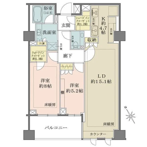ザ・パークハウス代々木上原 リビングダイニングにエコカラット設置。室内建具は新築時オプション工事にてモデルルーム仕様へ変更。
