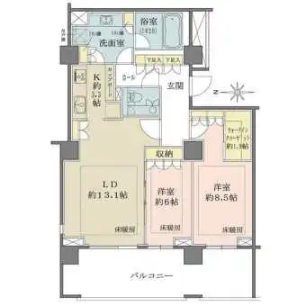 LD・洋室には床暖房、WIC約1.9帖