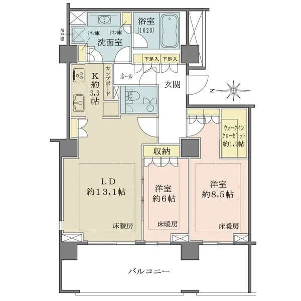広尾ガーデンフォレスト桜レジデンス LD・洋室には床暖房、WIC約1.9帖