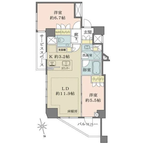 ザ・パークハウス代官山 陽当たり・通風・眺望良好な6階角住戸。各居室に窓有。水回りが集約されており、家事を効率的に行えます。
