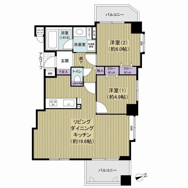 セザール第二葛西 専有面積64.88m2、2LDKのお部屋