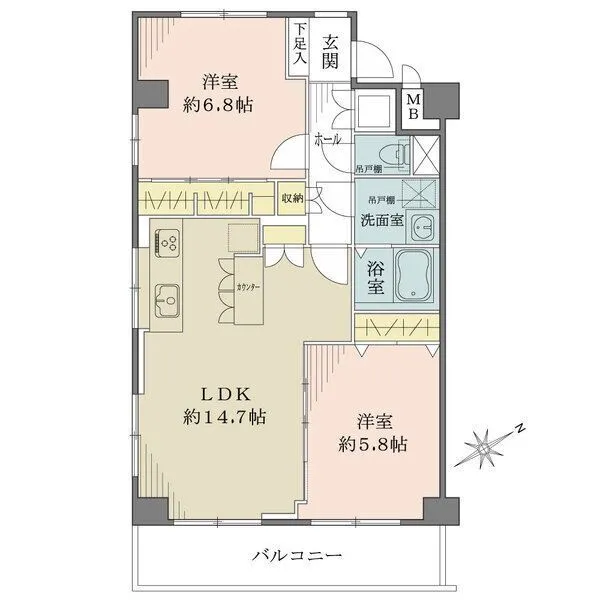 ライオンズマンション川口第３ 角住戸のため、2面採光で陽当たり、通風ともに良好な間取りです