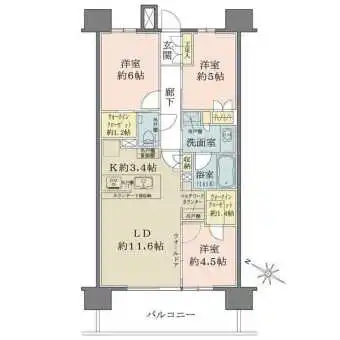 16階部分　専有面積70.37m2　ウォークインクローゼット付き３LDK　南西向き住戸