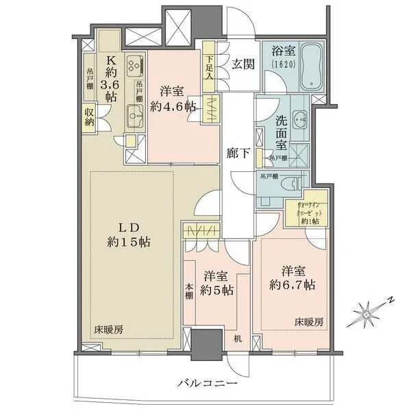 ザ・パークハウス三田ガーデン タワー棟 分譲時プレミアム仕様の最上階南東向き住戸。壁はエコカラットが使用されています。