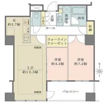 全居室がバルコニーに面した光溢れる住まいです。LDKは洋室との一体利用で約20.4帖の広々空間に。