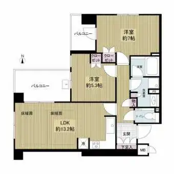 2LDK・北西角部屋