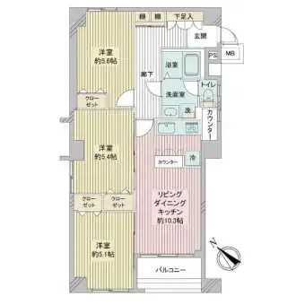 5階・南西向き・3LDK・64.39m2