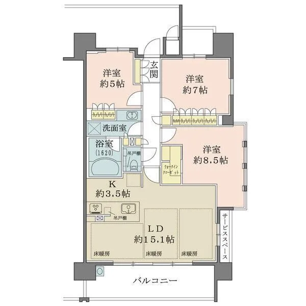 ザ・パークハウス阿倍野三明町 廊下・洗面室・洋室などに収納、約8.5帖の洋室にはウォークインクローゼットが備わり、収納が豊富です。