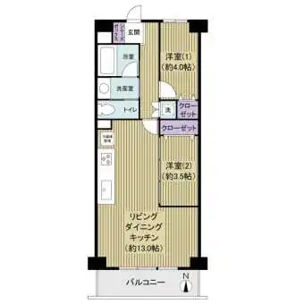 専有面積48.23m2、2LDK