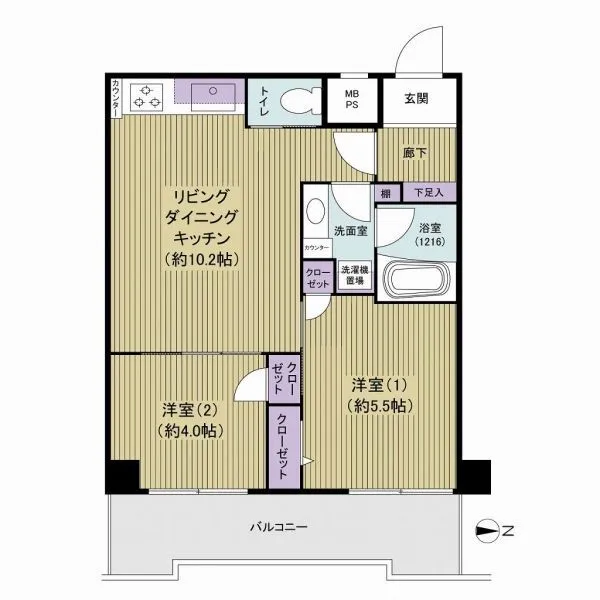トーカンマンション大島C棟 専有面積43.92m2 2LDK