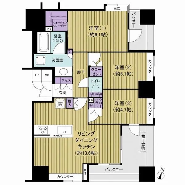 レグノ・ドウェル亀戸 全居室収納つき、独立性の高い３LDK