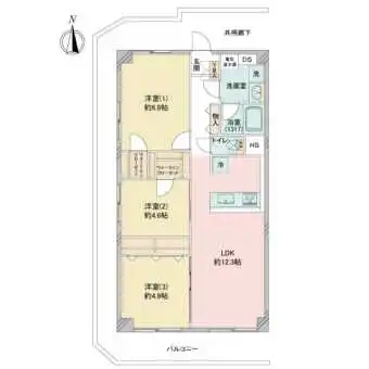 5階3方角部屋　南向き角住戸