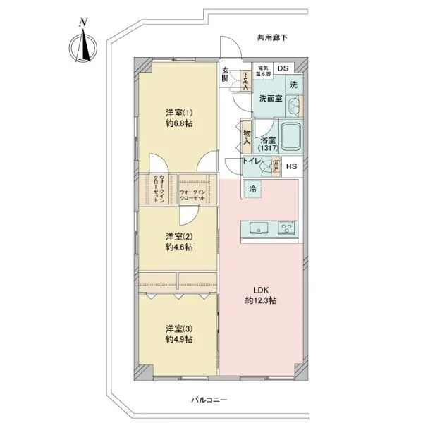 鳩ケ谷スカイハイツ 5階3方角部屋　南向き角住戸