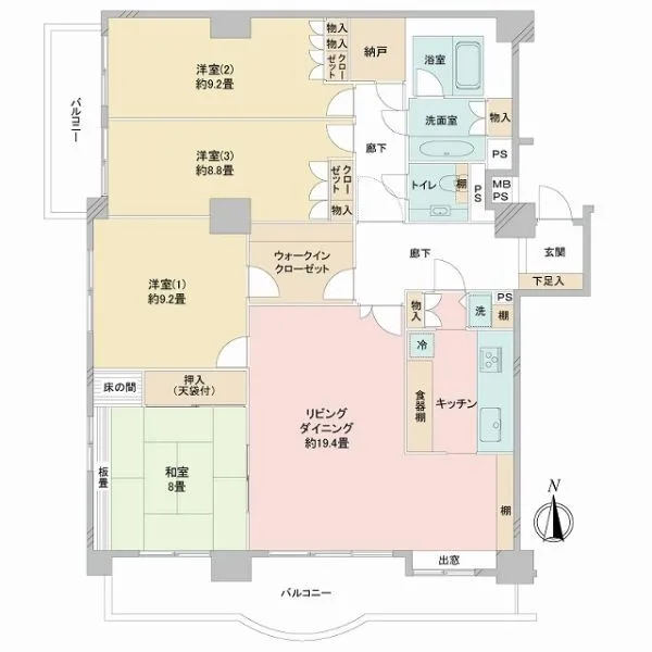 ガーデンハイツ小平１番館 ゆとりのある142.31m2の4LDK　南向き角住戸