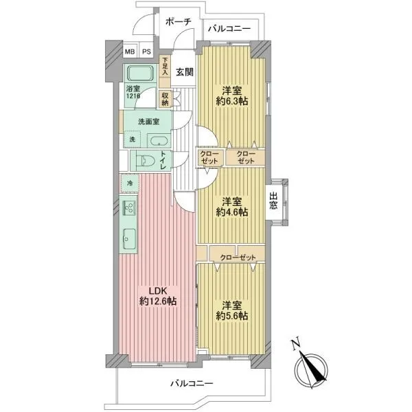 グリーンパーク相模原 専有面積「63.97m2」3LDKの間取りプラン