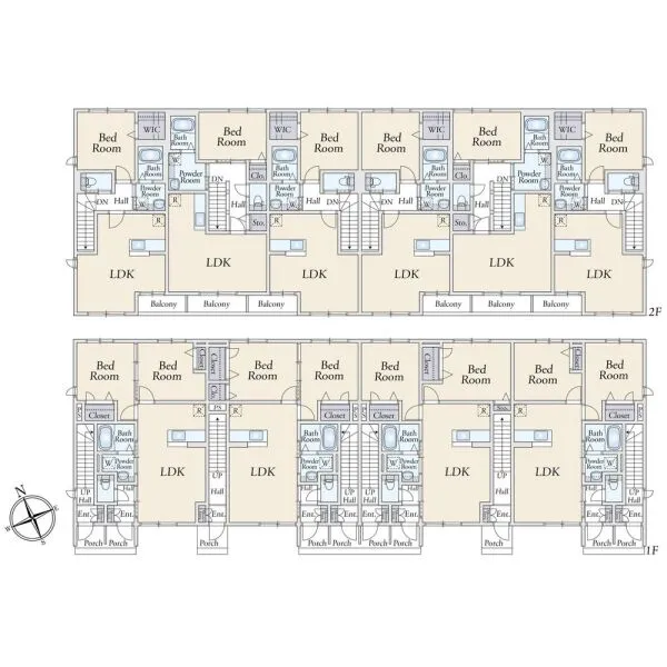 那須塩原市南町 C棟間取図〔1LDK×6戸・2LDK×4戸〕