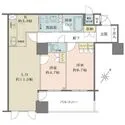 グランスイート中之島タワー 全居室が南東向きバルコニーに隣接。キッチン・洗面室・浴室を行き来しやすい、家事動線に優れた間取り。