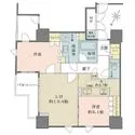 グランスイート中之島タワー キッチンを中心とした回遊型の間取り。収納豊富です。開口部が多く角住戸ならではの開放感を享受できます。