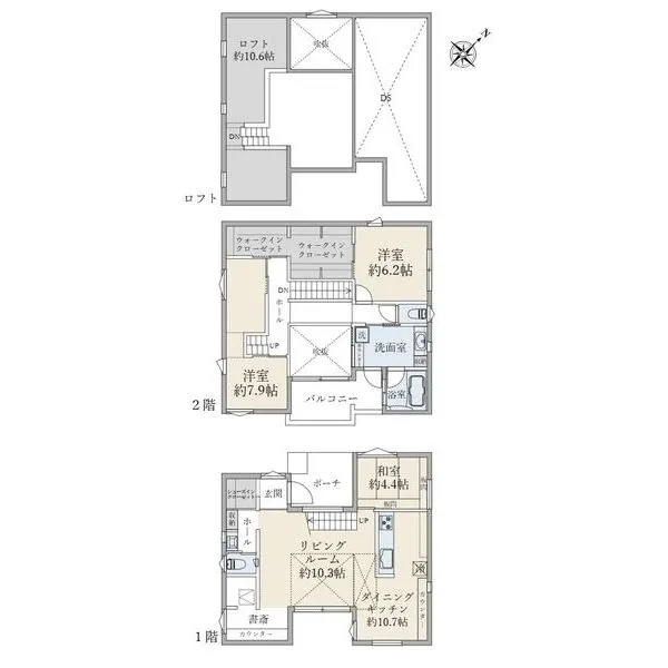 流山市おおたかの森南３丁目 ３ＬＤＫ＋２ＷＩＣ＋ロフトの収納力に優れた注文住宅！
