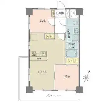 2階部分、南東・南西角住戸。開口部が多く、陽当り・通風良好です。各洋室に収納が備わっています。