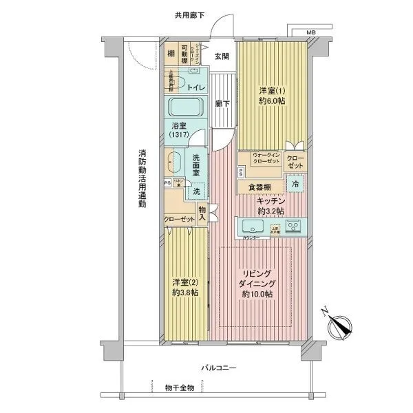 エクセレントシティ蘇我 53.19m2の2LDKプラン