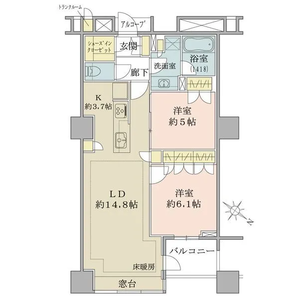 ブリリアマーレ有明タワー＆ガーデン ２ＬＤＫ、価格１億１４９０万円、専有面積６６．１１平米、バルコニー面積４．４３平米