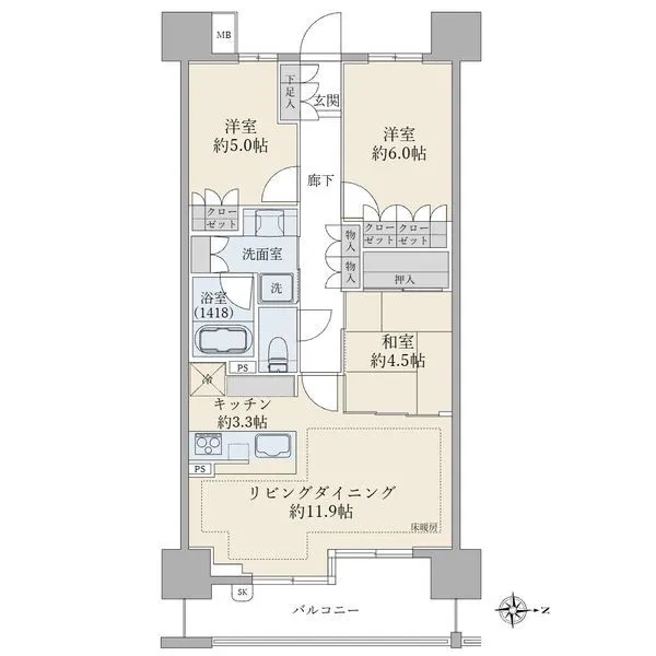 ザ・ミレニアムフォート府中御殿坂 【間取図】71.45平米 3LDK