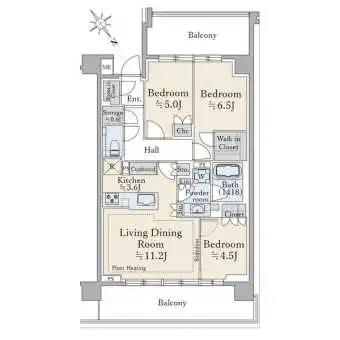 ２階北東・南西向きの角部屋／７３．０１平米の３ＬＤＫ＋ＷＩＣ＋ＳＩＣ＋Ｎタイプ