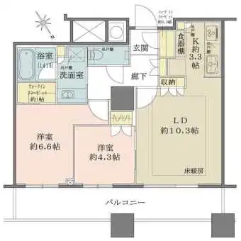 全室バルコニーに面したワイドスパン住戸です。室内に柱を少なくし、家具の配置がし易い設計。