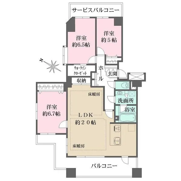 ファストジュール練馬春日町 開口部が多く換気がスムーズに行えそうです。LD部分の2面に床暖房有り。随所に収納が設けられています。