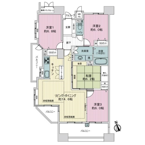ライオンズシティ東白壁 間取図