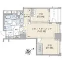 ブリリアウェリス月島 １５階建１２階部分／北東向き／６５．０３平米の２ＬＤＫ＋Ｎ＋ＷＩＣタイプ。