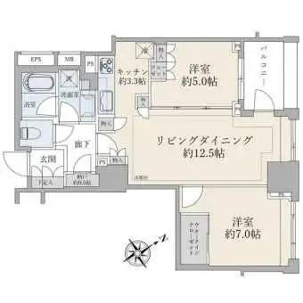 １５階建１２階部分／北東向き／６５．０３平米の２ＬＤＫ＋Ｎ＋ＷＩＣタイプ。