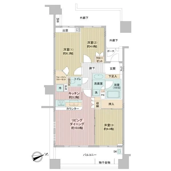 リアナシーコースト葛西 使いやすい3LDKの間取りです。