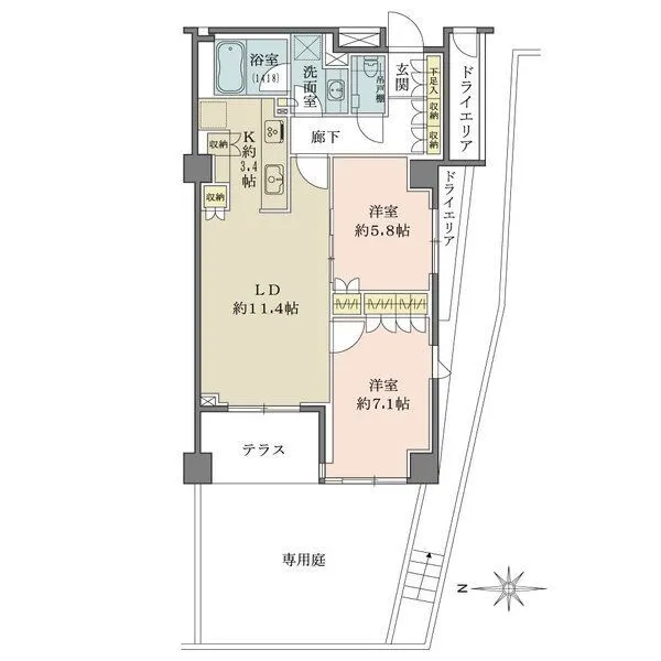 パークハウス中野アーバンス 23.13平米の専用庭付の2LDK