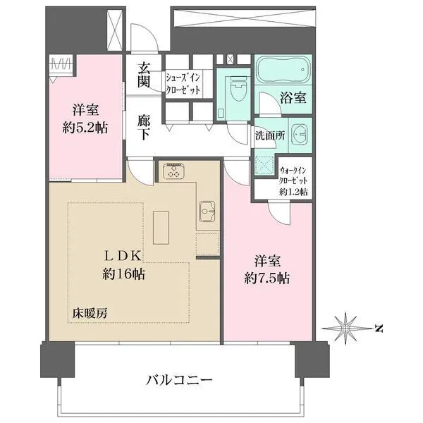 M.M.TOWERS　the　South シューズイン・ウォークインクローゼット、廊下収納など収納豊富。洋室約5.2帖は2WAYアクセス。